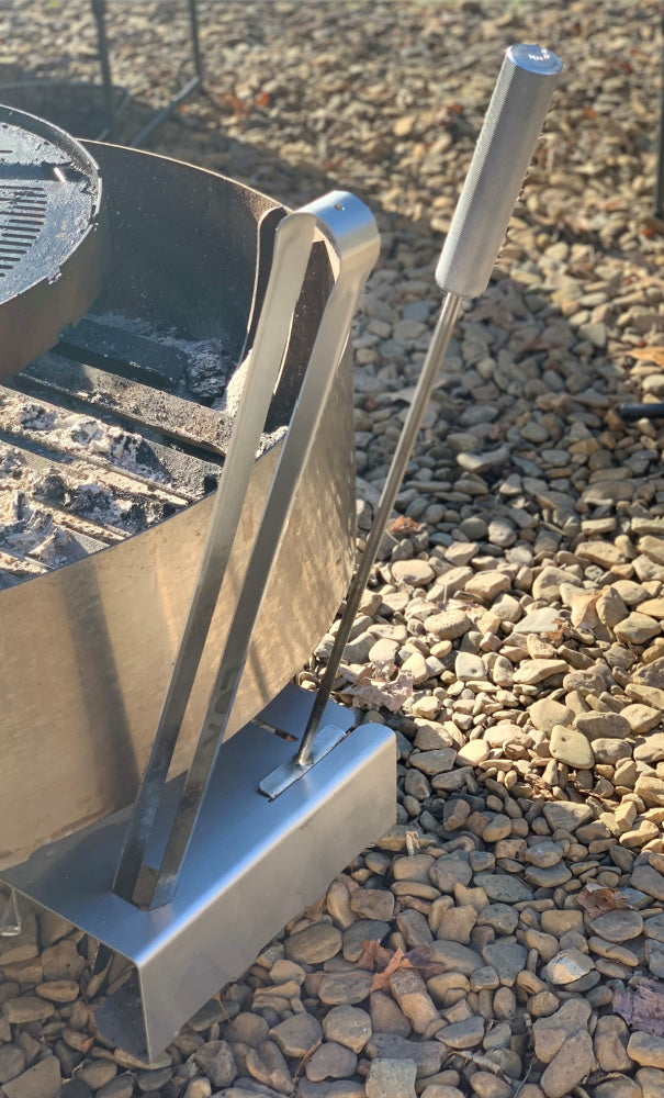 Lux Tongs and Spatula grill tools. Shown resting in the tools holder.